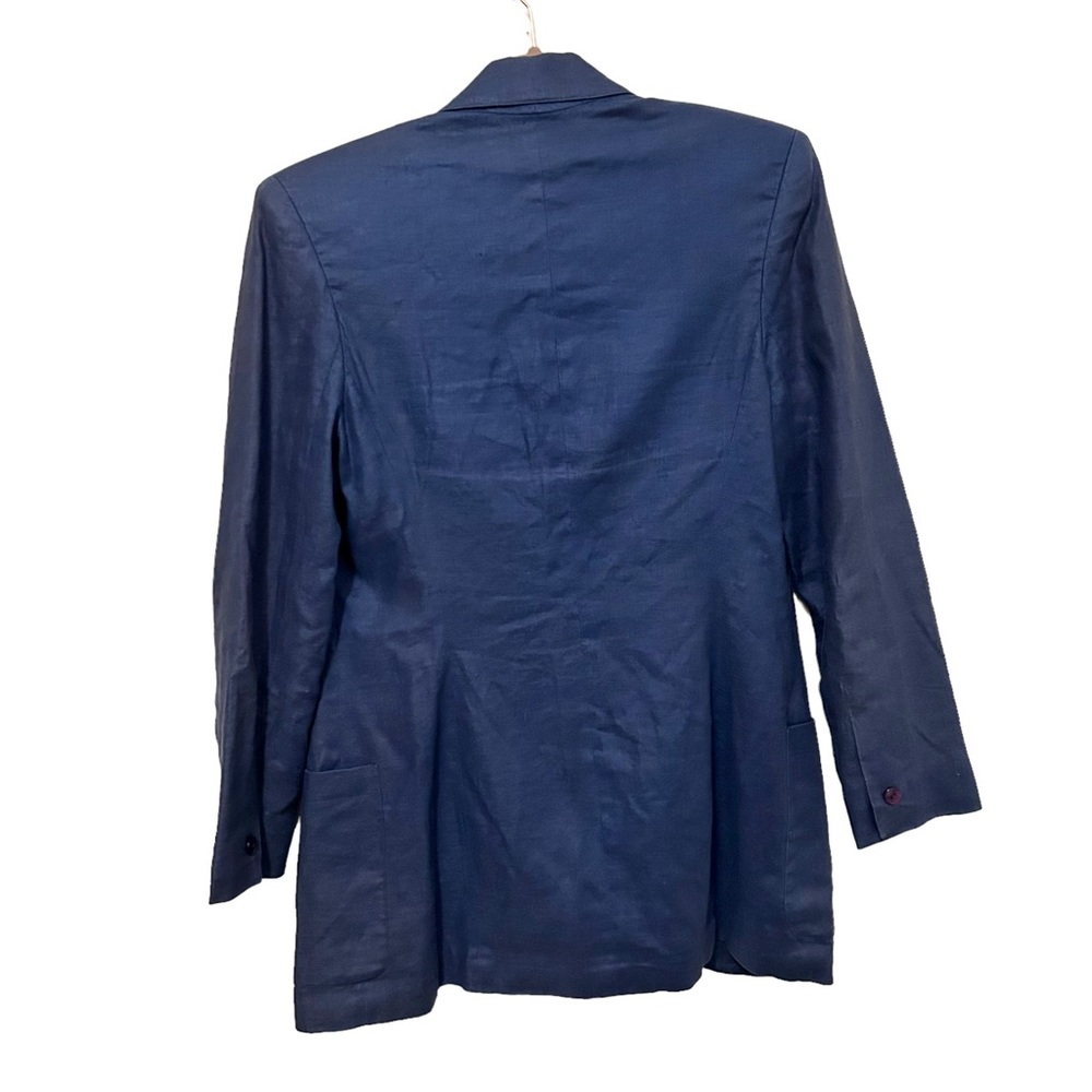 Vintage Ann Taylor Studio Blue 100% Linen Single Button Blazer Jacket - Picture 4 of 4